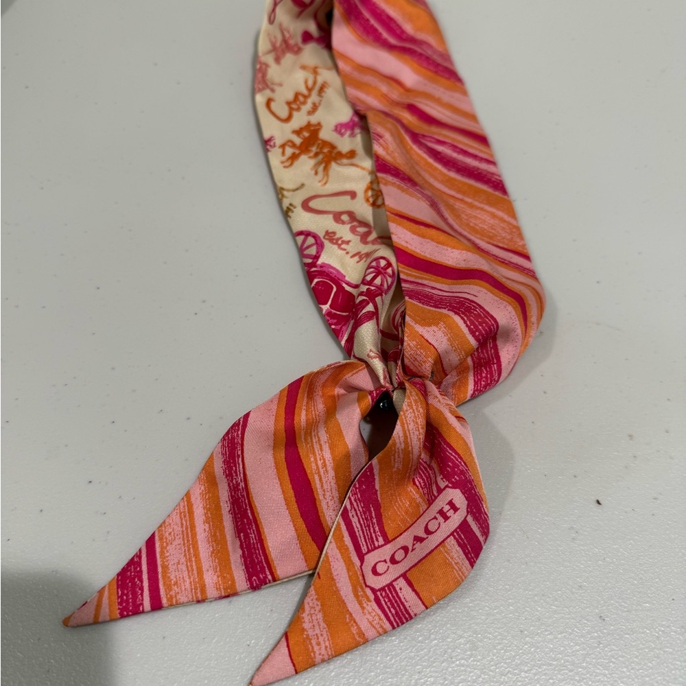 Coach Vibrant Pink and Orange silk Scarf